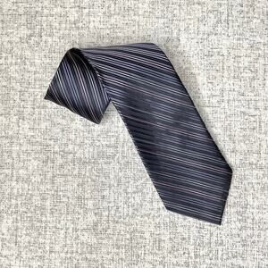 Claiborne Gray Black Pink Purple Striped Silk Neck Tie